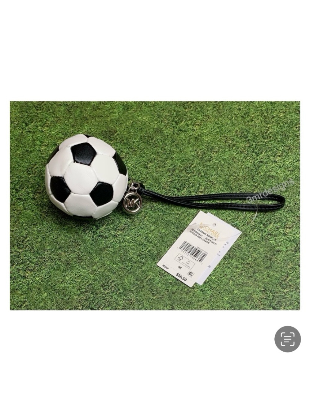 NWT MICHAEL KORS SOCCER BALL Silver-Tone Faux Leather & Nappa Leather Bag Charm - Picture 7 of 12